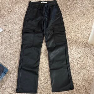 Black Leather Cargo Pants